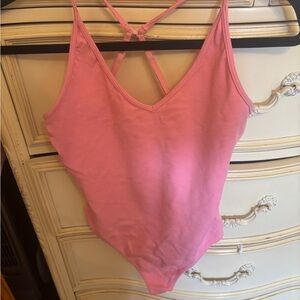 Aritzia Pink Bodysuit with Spaghetti Straps and V-Neckline